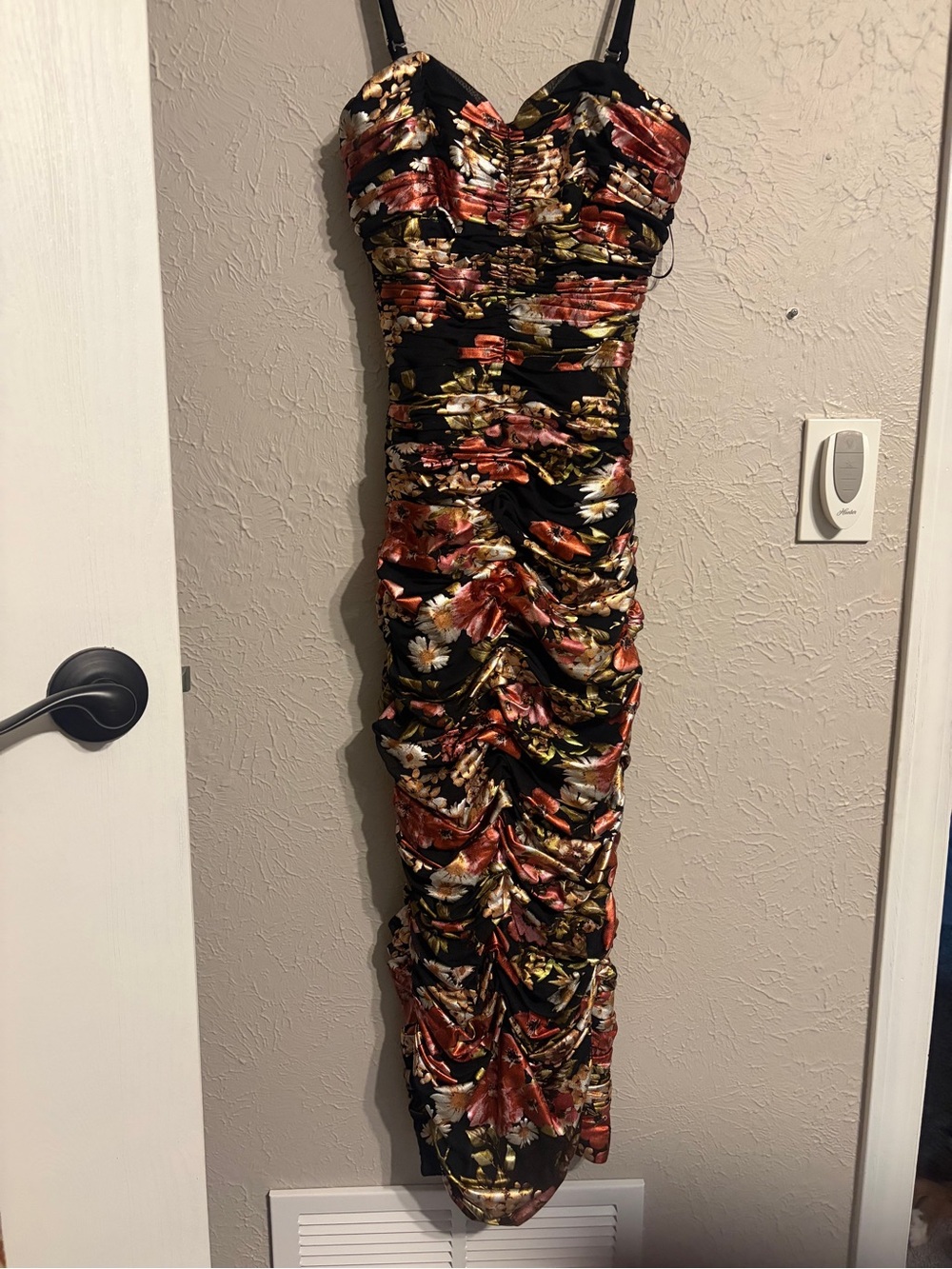 Dress The Population Ruched Floral-Print Black Evening Dress Size XS